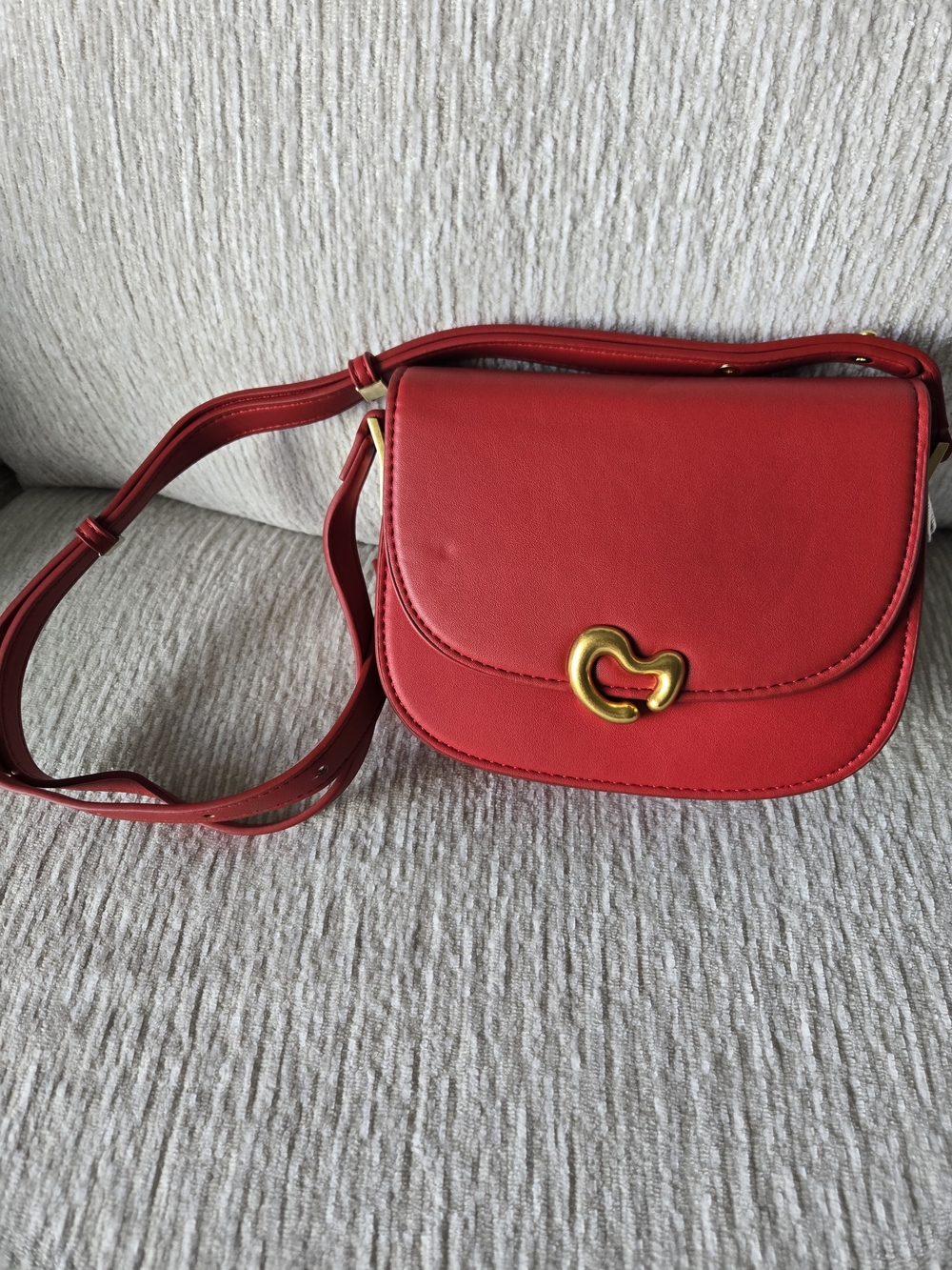 Red Leather Crossbody Bag with Gold Heart Accent